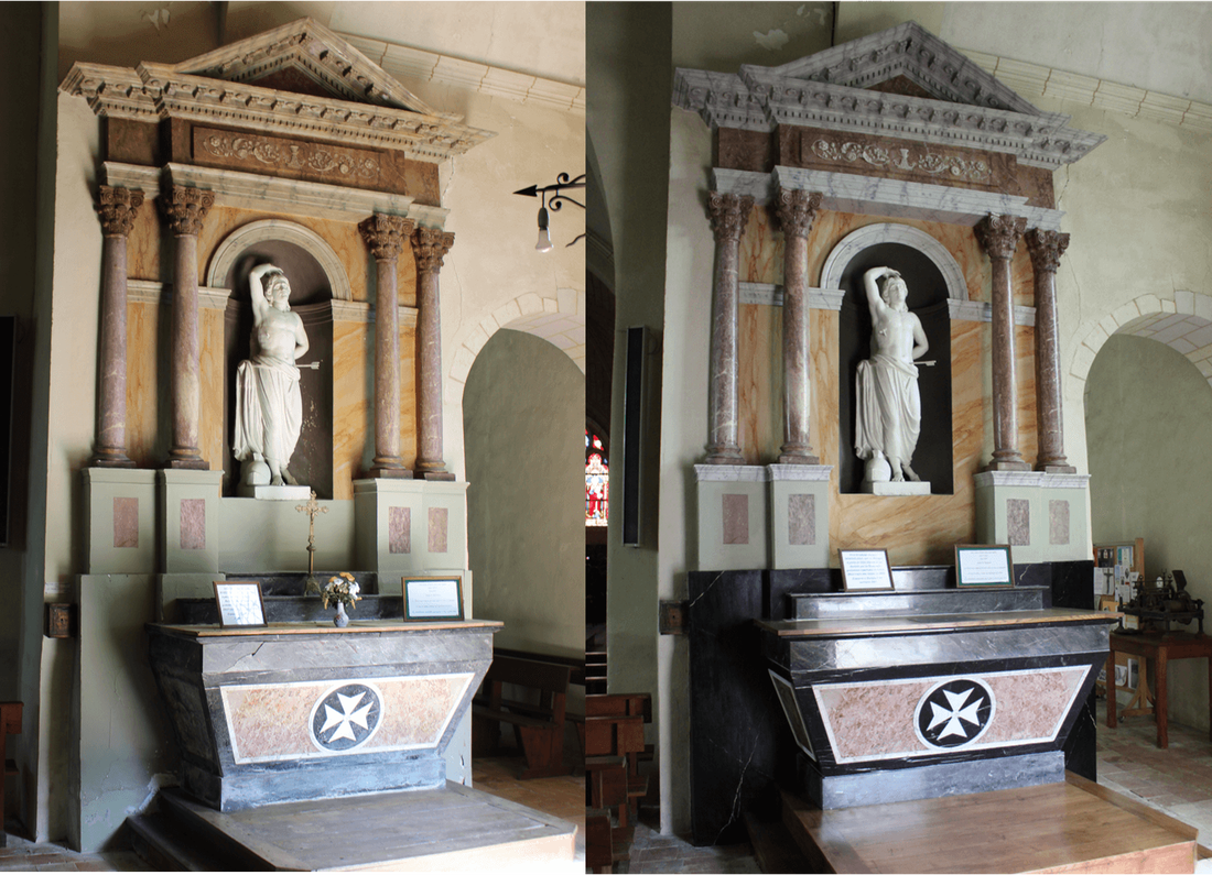 restauration autel Classé Monument Historique polychrome et restauration des marbres, ets courtois cédric.